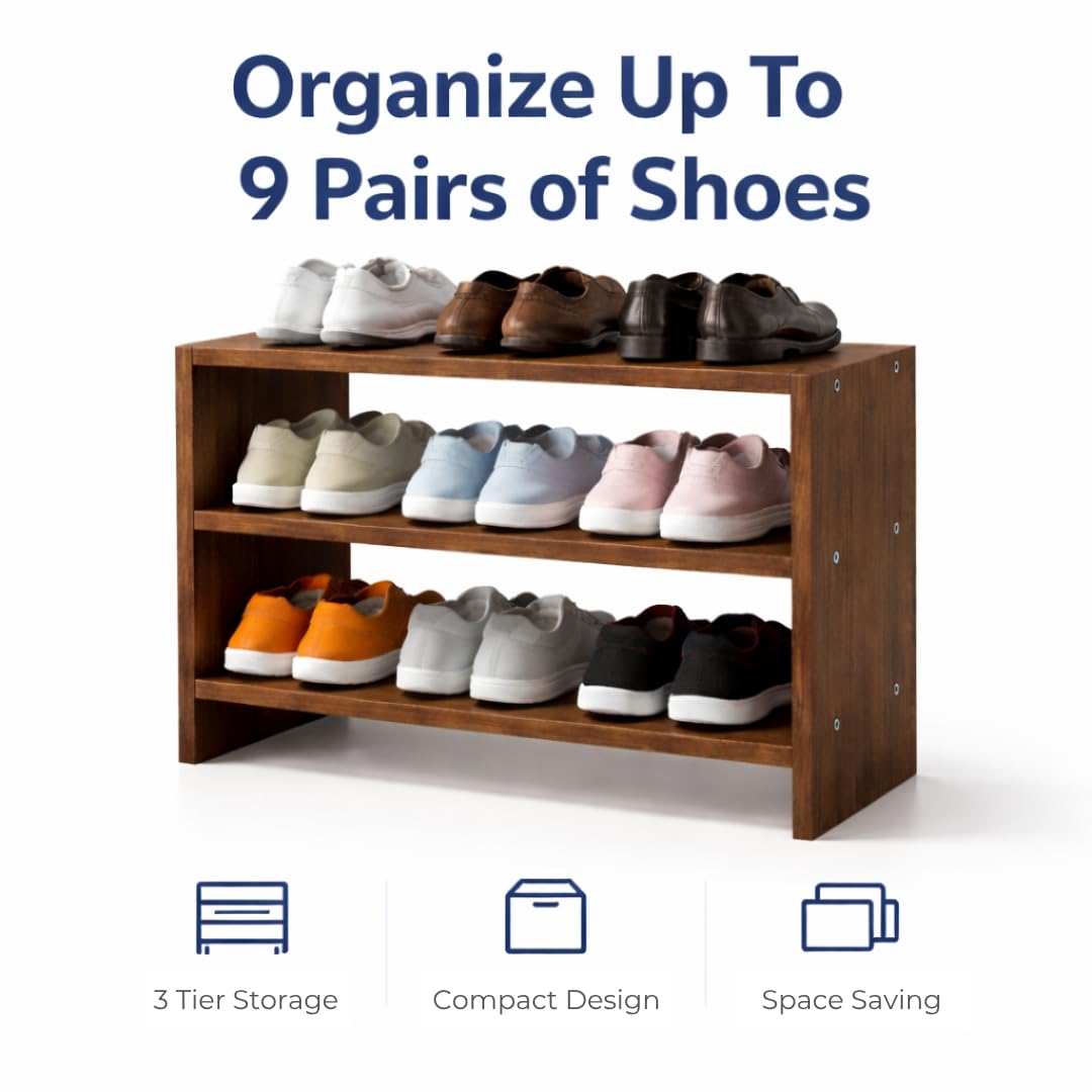 Side profile showing the slim depth of the wooden shoe rack