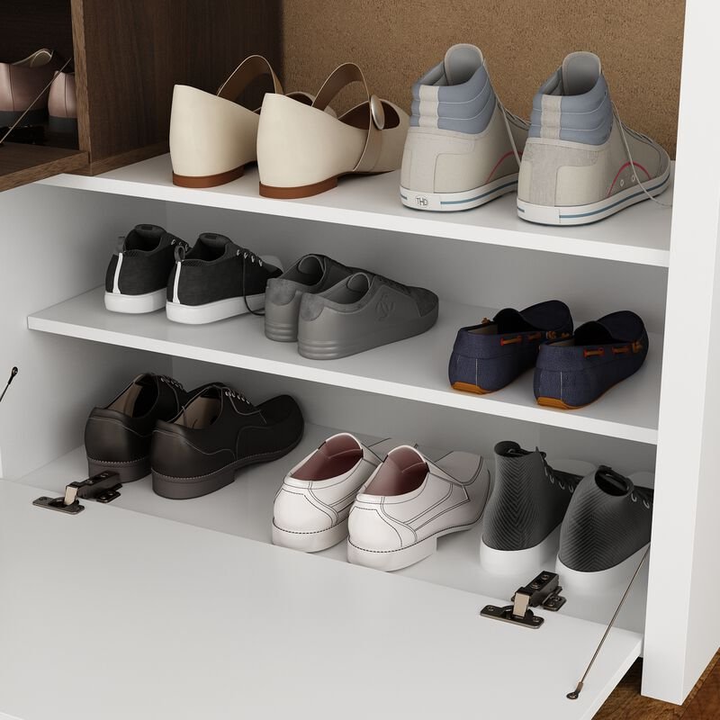 3-Tier Shoe Cabinet – 10 Pair Storage | White &amp; Brown | 40.5" Tall