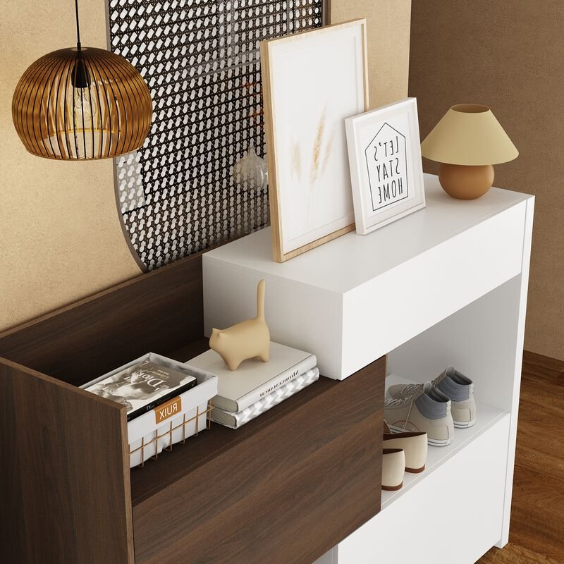 3-Tier Shoe Cabinet – 10 Pair Storage | White &amp; Brown | 40.5" Tall