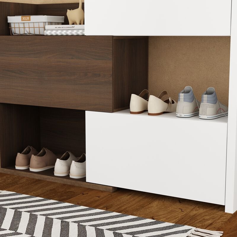 3-Tier Shoe Cabinet – 10 Pair Storage | White &amp; Brown | 40.5" Tall
