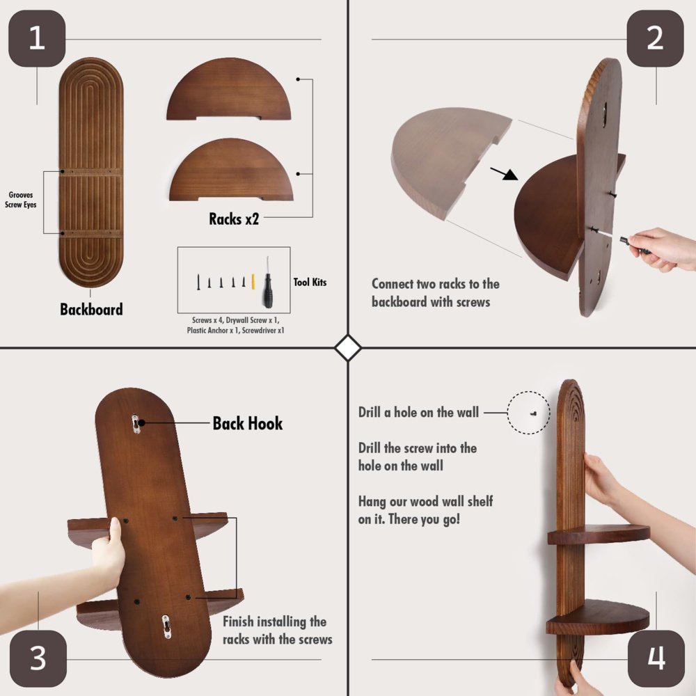 Mid-Century Arched Wall Shelf – Floating Shelves for Home Deco