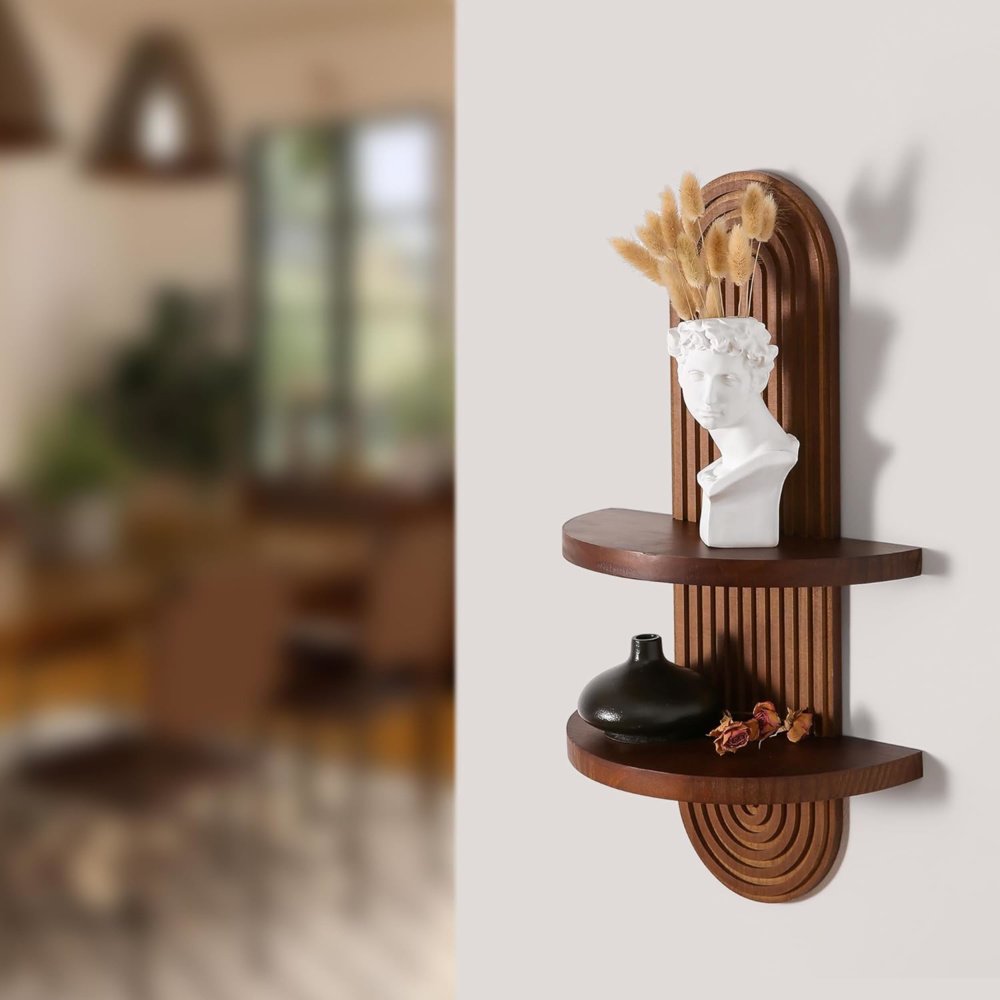 Mid-Century Arched Wall Shelf – Floating Shelves for Home Deco