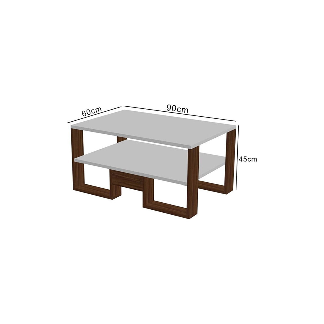 Wooden coffee table with storage in high-gloss brown and white, front view