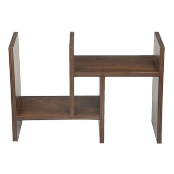 Wooden desk organizer shelf in walnut brown, front view