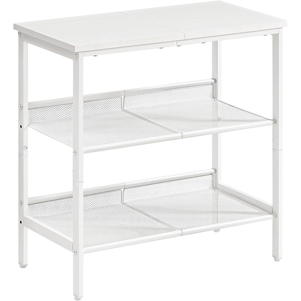 White finish 3-tier wooden side table, front view