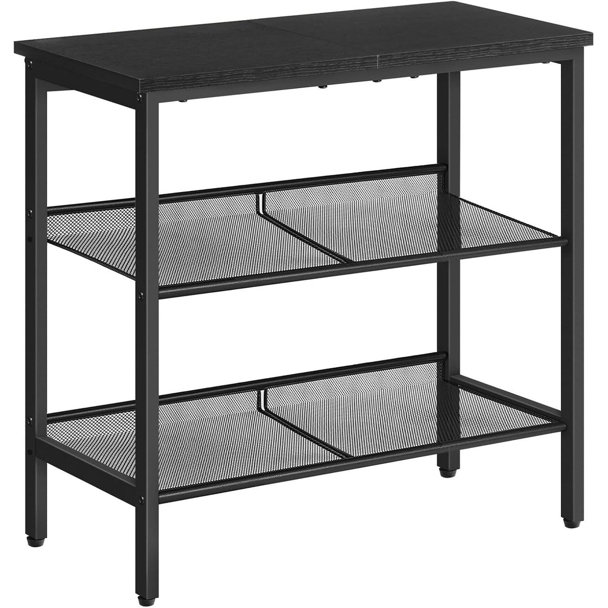 Black finish 3-tier wooden side table, front view