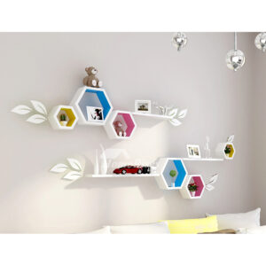 Wall Shelves Wooden Decorative Modern Hexagon Bedroom