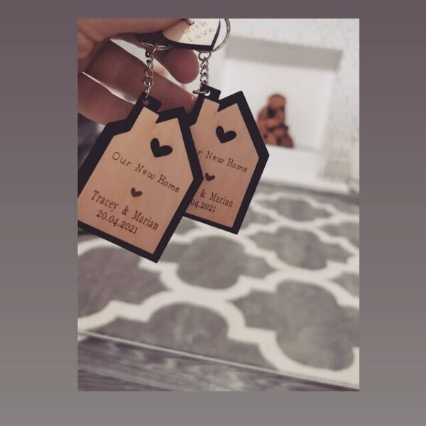 Custom Wooden New Home Keyring Set