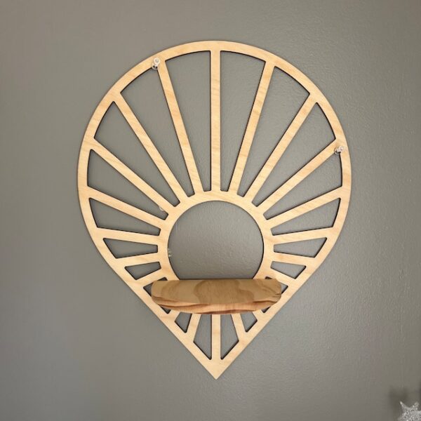Floating Sun Teardrop shaped wood wall shelf - Accent shelf plant shelf wall décor crystal display shelf