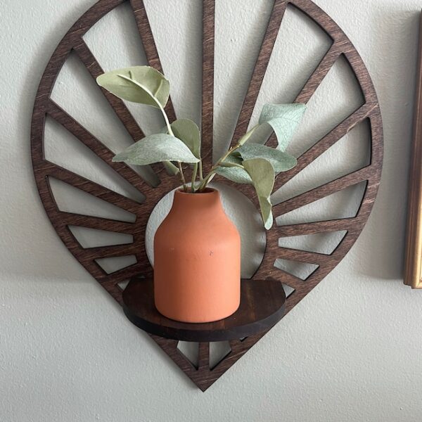 Floating Sun Teardrop shaped wood wall shelf - Accent shelf plant shelf wall décor crystal display shelf