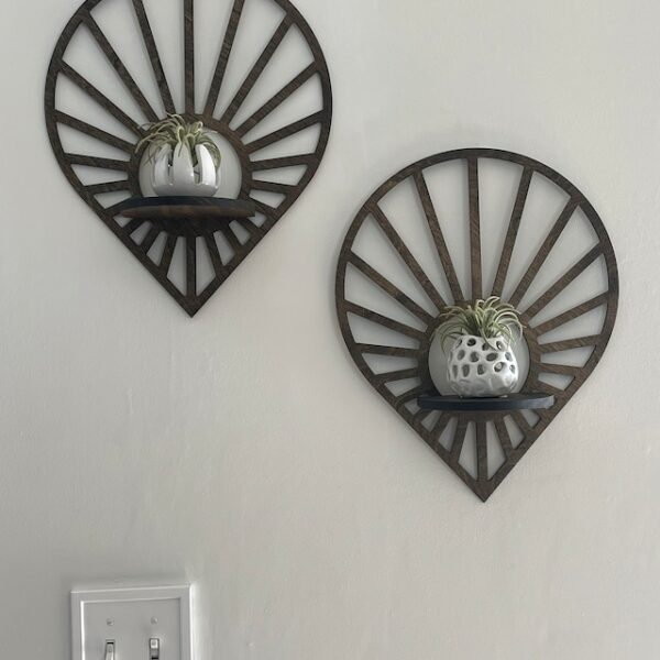 Floating Sun Teardrop shaped wood wall shelf - Accent shelf plant shelf wall décor crystal display shelf