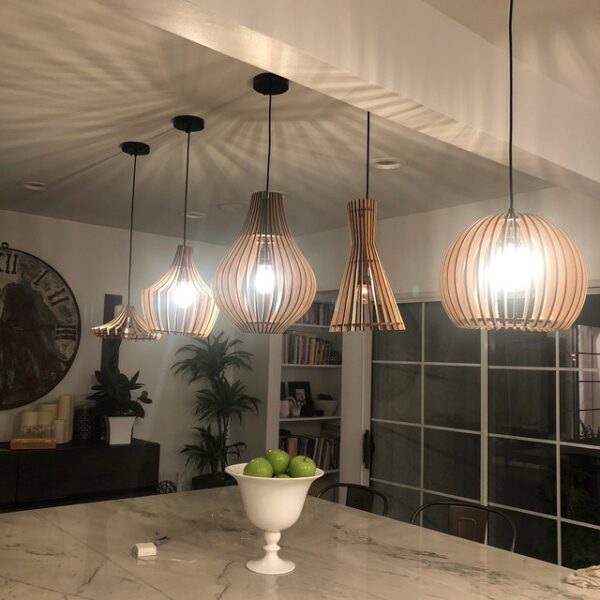 Round Oval Wooden Pendant Light Chandelier Lampshade