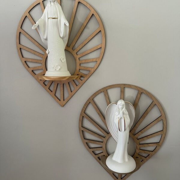 Floating Sun Teardrop shaped wood wall shelf - Accent shelf plant shelf wall décor crystal display shelf