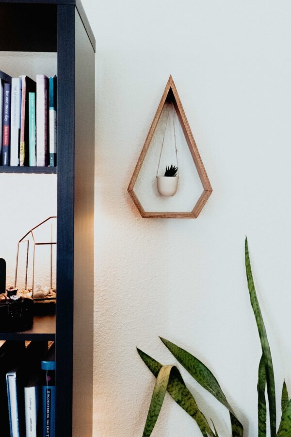 Trending Hanging Diamond Planter for Succulents, Air Plants - Wood Shelf Included