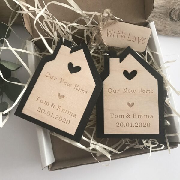 Custom Wooden New Home Keyring Set