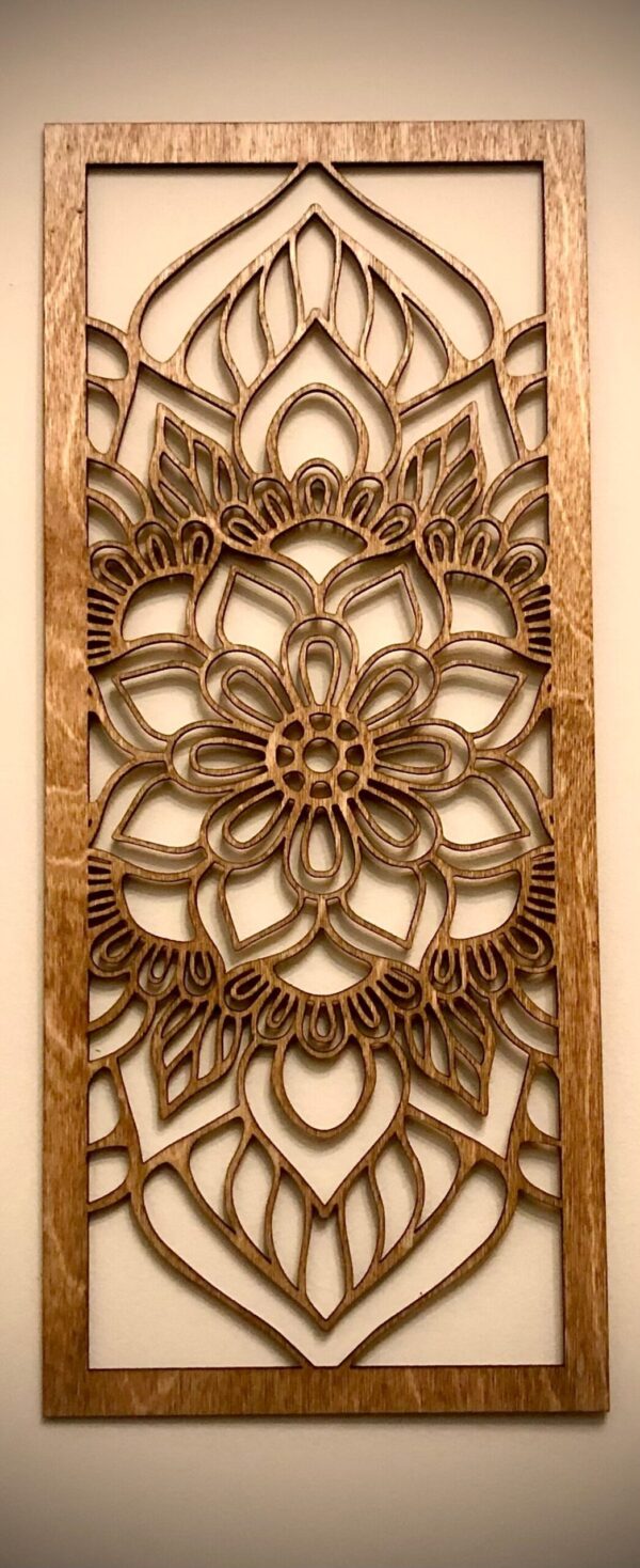 Flower mandala wood wall art, 3 panel in natural or 11 other finishes, decor wall art original