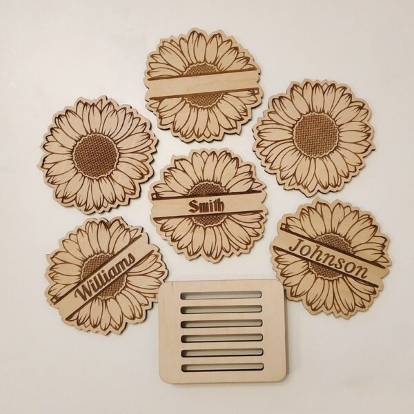 Sunflower Coasters Set (95MM) | Sunflower Gifts | Personalize Gift