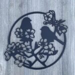 Powder Coated Steel Metal Sign with Birds and Flowers