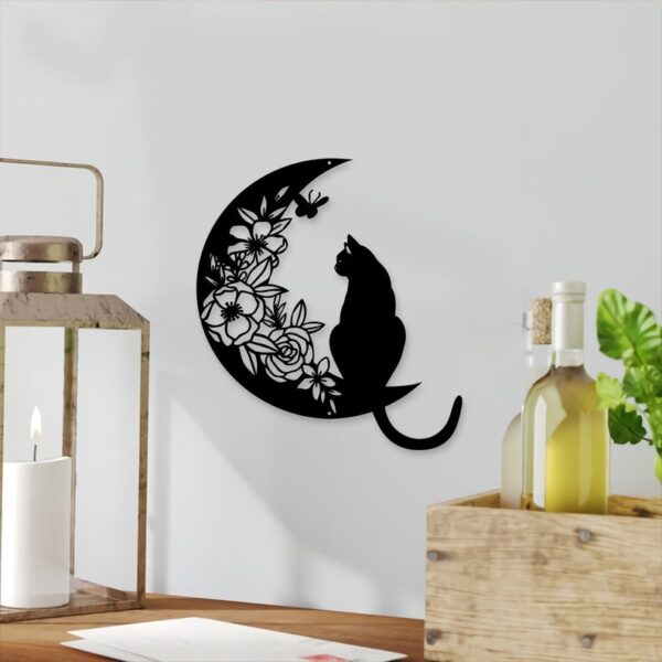 Cat and Moon Metal Wall Art by Zento Stores