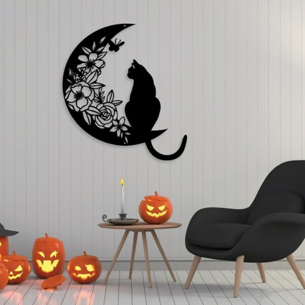 Cat and Moon Metal Wall Art by Zento Stores