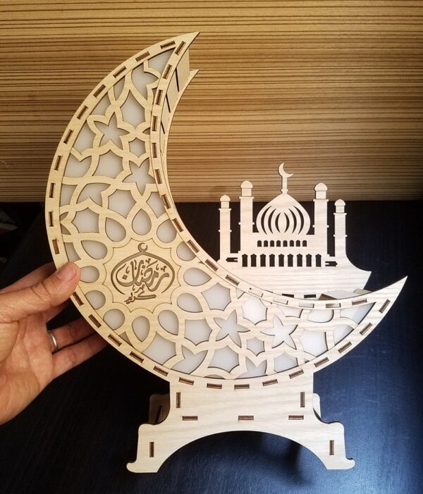 Ramadan Wooden Moon Stand Light - Elegant Ramadan Decor
