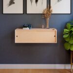 Maple Floating Storage Cabinet with Sliding Doors, Scandinavian Style