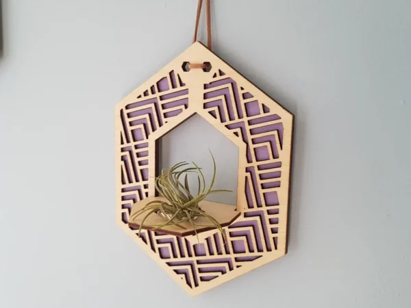 Handcrafted Wooden Hanging Air Plant Holder - Modern Home Decor by Zento Store- Customized
