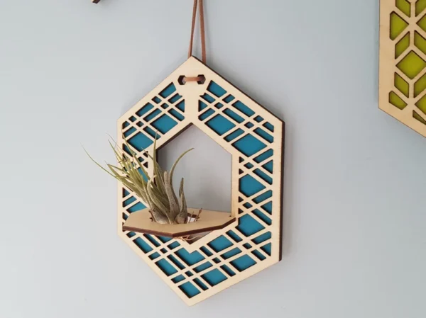 Handcrafted Wooden Hanging Air Plant Holder - Modern Home Decor by Zento Store- Customized