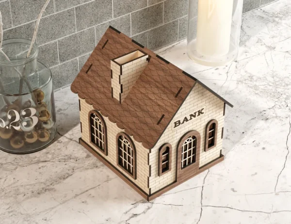 Handcrafted Wooden Piggy Bank House - Money Saving Cash Box