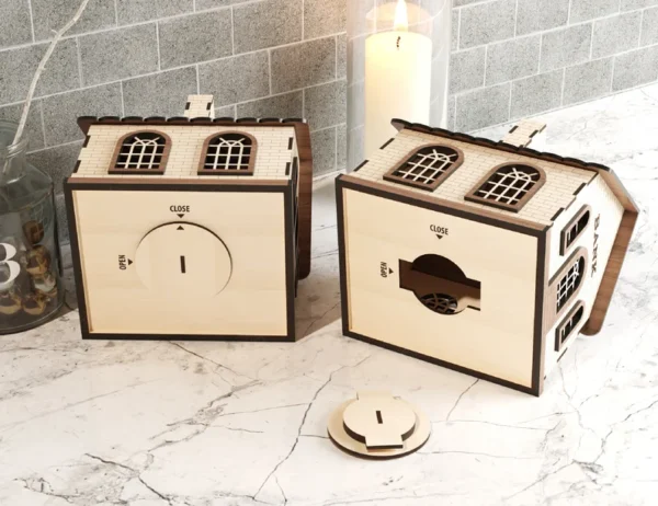 Handcrafted Wooden Piggy Bank House - Money Saving Cash Box