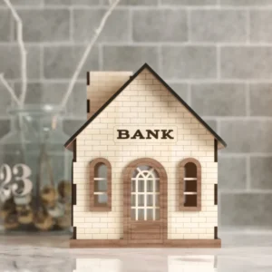 Handcrafted Wooden Piggy Bank House - Money Saving Cash Box