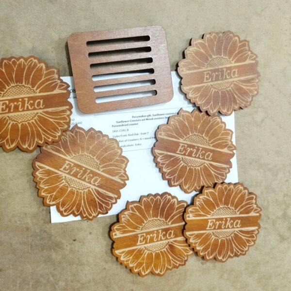 Sunflower Coasters Set (95MM) | Sunflower Gifts | Personalize Gift