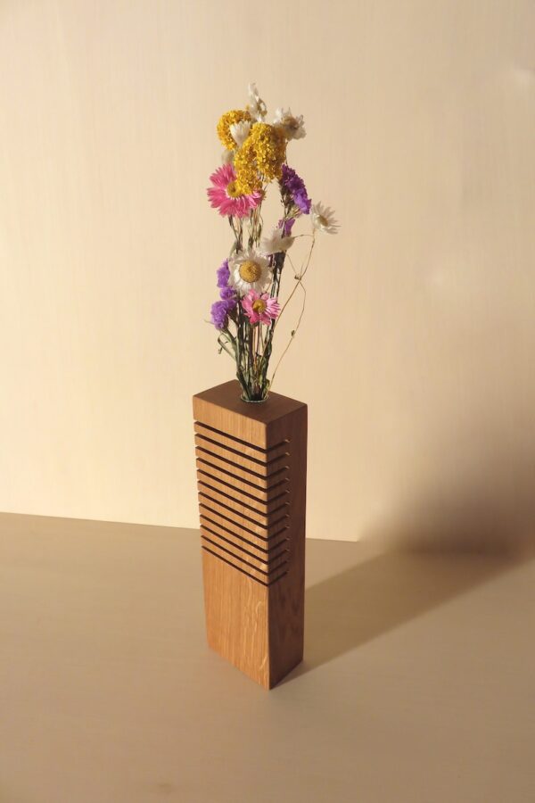 Wooden Flower vase with a test tube