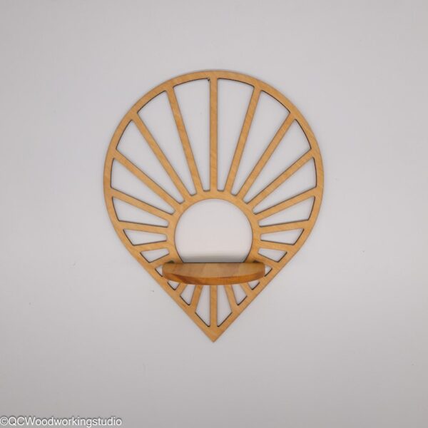 Floating Sun Teardrop shaped wood wall shelf - Accent shelf plant shelf wall décor crystal display shelf