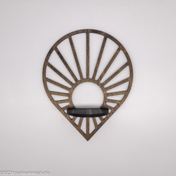 Floating Sun Teardrop shaped wood wall shelf - Accent shelf plant shelf wall décor crystal display shelf