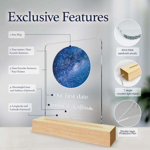 Custom Star Map Night Light - Personalized First Date Map Night Light - Anniversary Gift