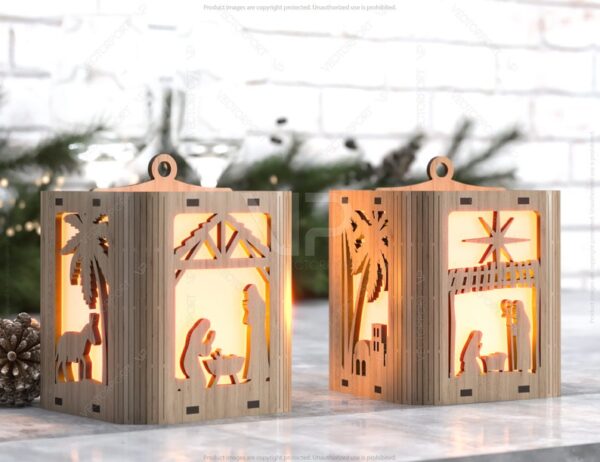 Nativity Scene Candle Holder Christmas Eve with Baby Jesus, Traditional Lantern with Curved Corners