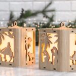 Nativity Scene Candle Holder Christmas Eve with Baby Jesus, Traditional Lantern with Curved Corners