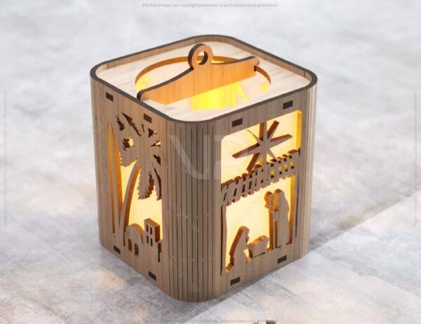 Nativity Scene Candle Holder Christmas Eve with Baby Jesus, Traditional Lantern with Curved Corners