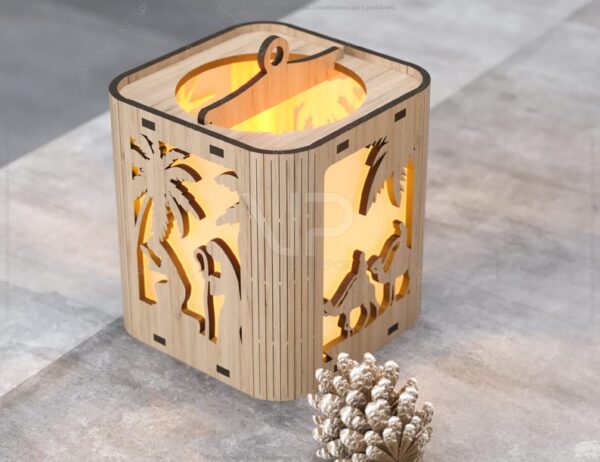 Nativity Scene Candle Holder Christmas Eve with Baby Jesus, Traditional Lantern with Curved Corners