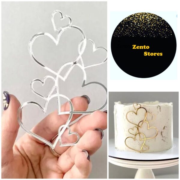 7 Cascading Heart Cake Topper , Cake Decoration , Hearts ,Cake Charm ,Silver , Gold , Love ,Valentines ,Wedding ,Anniversary gift , Cake Toper by Zento Stores- Customized