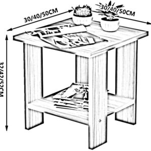 4. Small Coffee Table Side Table, Solid Wood Double Layer Storage Small Apartment Mini Telephone Table for Living Room Bedroom