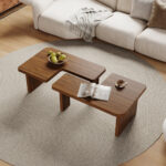 Wood Coffee Table Set of 2 – Mid-Century Modern Square Tables, Adjustable Shape for Living Room
