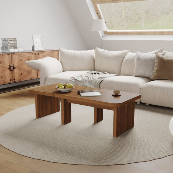 Wood Coffee Table Set of 2 – Mid-Century Modern Square Tables, Adjustable Shape for Living Room