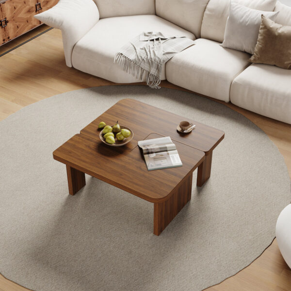 Wood Coffee Table Set of 2 – Mid-Century Modern Square Tables, Adjustable Shape for Living Room