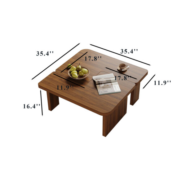 Wood Coffee Table Set of 2 – Mid-Century Modern Square Tables, Adjustable Shape for Living Room