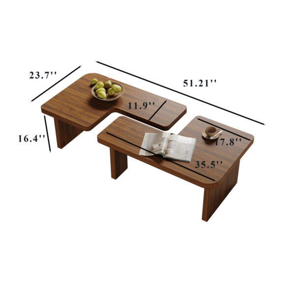 Wood Coffee Table Set of 2 – Mid-Century Modern Square Tables, Adjustable Shape for Living Room