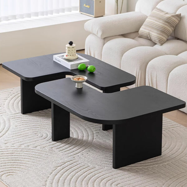 Wood Coffee Table Set of 2 – Mid-Century Modern Square Tables, Adjustable Shape for Living Room