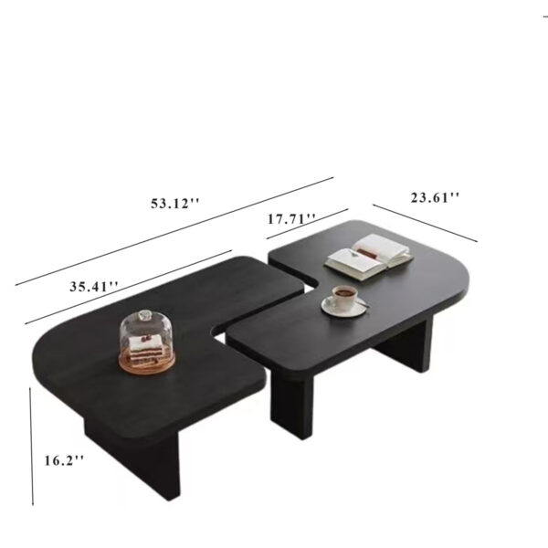 Wood Coffee Table Set of 2 – Mid-Century Modern Square Tables, Adjustable Shape for Living Room