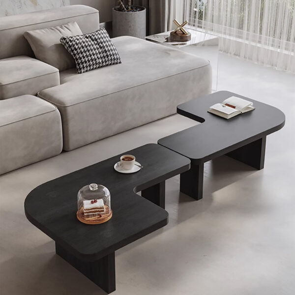 Wood Coffee Table Set of 2 – Mid-Century Modern Square Tables, Adjustable Shape for Living Room